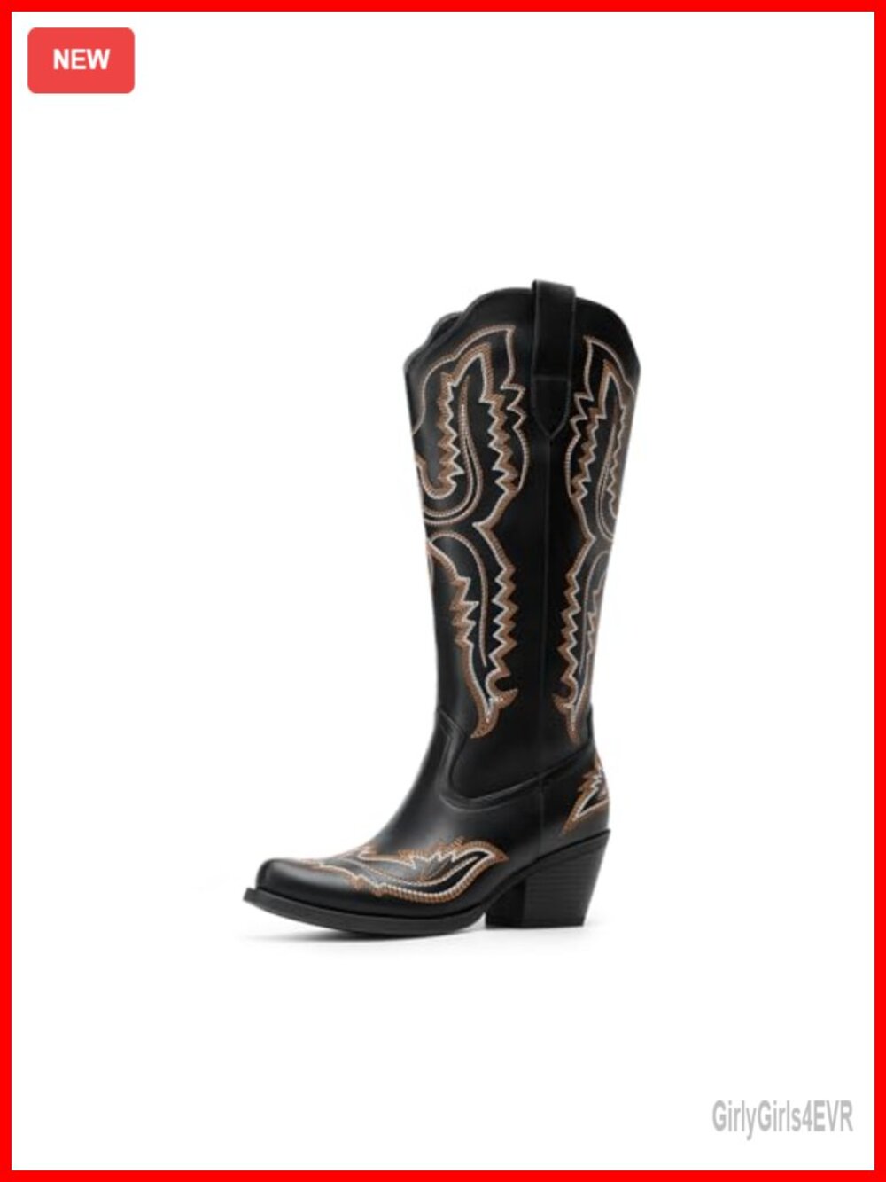 Knee High Cowboy Boots for Women - Square Toe Faux Leather Western Boots with